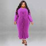 Plus Size Solid Color Zipper Pleated Maxi Dress GDAM-218312