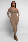 Solid Color Single Shoulder Slim Jumpsuit MZ-2809