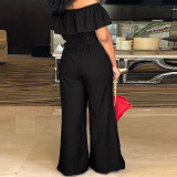 Plus Size Solid Color One Shoulder Denim Jumpsuit GDAM-218298
