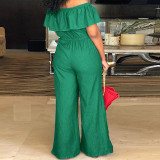 Plus Size Solid Color One Shoulder Denim Jumpsuit GDAM-218298