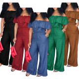 Plus Size Solid Color One Shoulder Denim Jumpsuit GDAM-218298