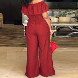 Plus Size Solid Color One Shoulder Denim Jumpsuit GDAM-218298
