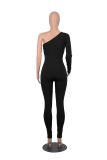 Solid Color Single Shoulder Slim Jumpsuit MZ-2809