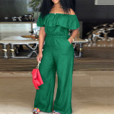 Plus Size Solid Color One Shoulder Denim Jumpsuit GDAM-218298