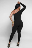 Solid Color Single Shoulder Slim Jumpsuit MZ-2809