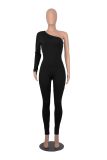 Solid Color Single Shoulder Slim Jumpsuit MZ-2809