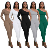 Solid Color Single Shoulder Slim Jumpsuit MZ-2809