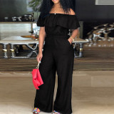 Plus Size Solid Color One Shoulder Denim Jumpsuit GDAM-218298
