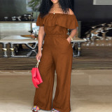 Plus Size Solid Color One Shoulder Denim Jumpsuit GDAM-218298