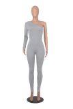 Solid Color Single Shoulder Slim Jumpsuit MZ-2809