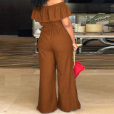 Plus Size Solid Color One Shoulder Denim Jumpsuit GDAM-218298