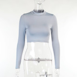 Solid Long Sleeve Crop Tops And Pants Two Piece Set FL-21290