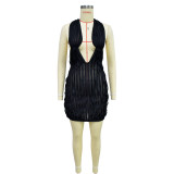 Sexy Solid Hollow Out Backless Mini  Dress BY-6670
