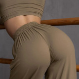 Solid Long Sleeve Crop Tops And Pants Two Piece Set FL-21290