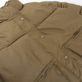 Long Sleeve Standing Collar Solid Color Cotton Jacket FL-23469