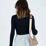Solid Color Zipper Long Sleeve Casual Tops FL-20292