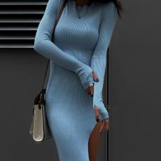 Sexy Long Sleeve Backless Slit Bodycon Dress FL-22153