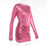 Fashion Metallic Long Sleeve Slim Mini Dress FL-23373