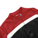 Fashion Contrast Color Short Leather Coat FL-YY23427