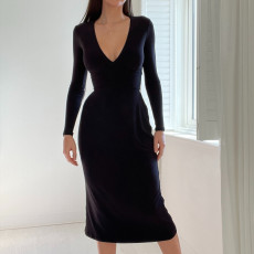 Sexy V Neck Solid Color Bandage Dress FL-22424