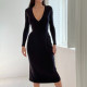 Sexy V Neck Solid Color Bandage Dress FL-22424
