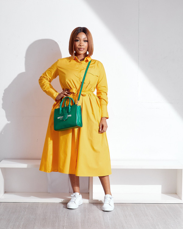 Solid Color Long Sleeve Tie Up Shirt Dress GYLY-10211