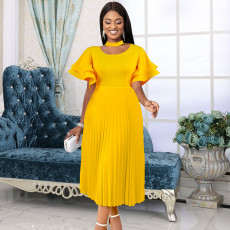 Plus Size Fashion Flare Sleeve Pleated Maxi Dress GKEN-030532