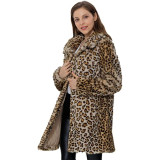 Leopard Print Long Sleeve Loose Plush Jacket NK-8629