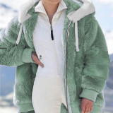 Plus Size Fashion Loose Plush Zipper Hooded Coat GOFY-9910