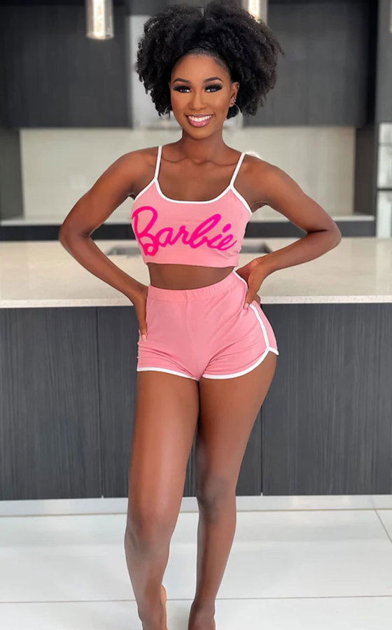 Letter Print Sling Vest And Shorts Sport 2 Piece Set XHXF-8683