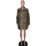 Leopard Print Long Sleeve Loose Plush Jacket NK-8629