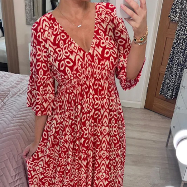 Plus Size Half Sleeve Loose Print Dress  GOFY-23010