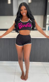 Letter Print Sling Vest And Shorts Sport 2 Piece Set XHXF-8683