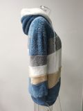 Plus Size Warm Plush Patchwork Zipper Hooded Loose Jacket GOFY-80160