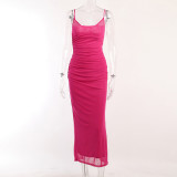 Lace Mesh Suspender Maxi Dress FL-23451