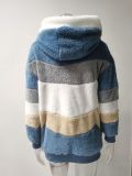 Plus Size Warm Plush Patchwork Zipper Hooded Loose Jacket GOFY-80160