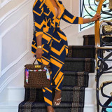 Print Long Sleeve Blazer And Pants 2 Piece Set YF-10400