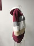 Plus Size Warm Plush Patchwork Zipper Hooded Loose Jacket GOFY-80160