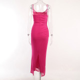 Lace Mesh Suspender Maxi Dress FL-23451
