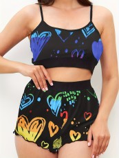 Printed Suspender Two Piece Shorts Set SH-390793