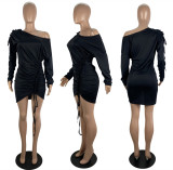 One Shoulder Pumped Pleated Sexy Bandage Dress LSL-0002