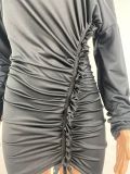 One Shoulder Pumped Pleated Sexy Bandage Dress LSL-0002