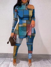 Sexy Backless Print Long Sleeve Two Piece Pants Set SH-390717
