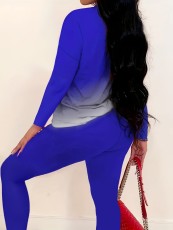 Gradient Color Letter Print Long Sleeve Two Piece Pants Set SH-390777