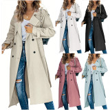 Solid Color Long Sleeve Double Breasted Coat GOFY-888