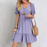 Plus Size Short Sleeve Solid Color Casual Dress GOFY-W230343