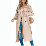 Solid Color Long Sleeve Double Breasted Coat GOFY-888