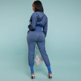 Fashion Zipper Coat And Pants Denim Two Piece Set DDF-88220