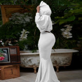 Plus Size Solid Color Hooded Fishtail Skirt Two Piece Set NY-10615