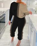 Patchwork Print Slash Shoulder Long Sleeve 2 Piece Set NY-10610